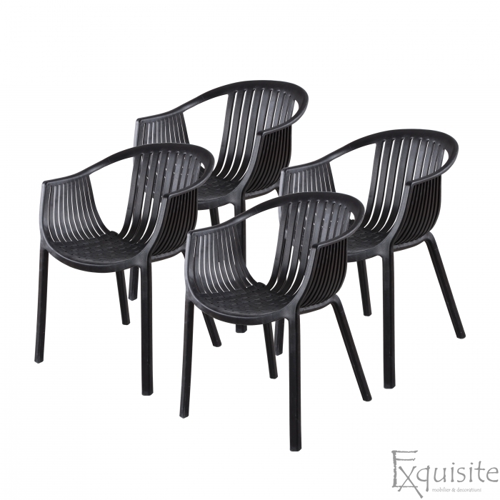 Scaun negru din plastic pentru terasa, scaun stivuibil - Set 4 scaune negre1