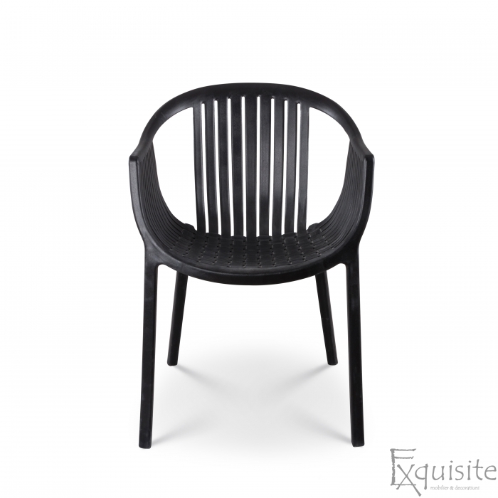 Scaun negru din plastic pentru terasa, scaun stivuibil - Set 4 scaune negre2