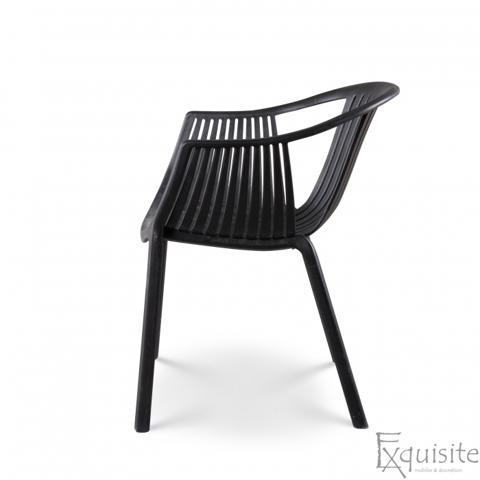 Scaun negru din plastic pentru terasa, scaun stivuibil - Set 4 scaune negre3