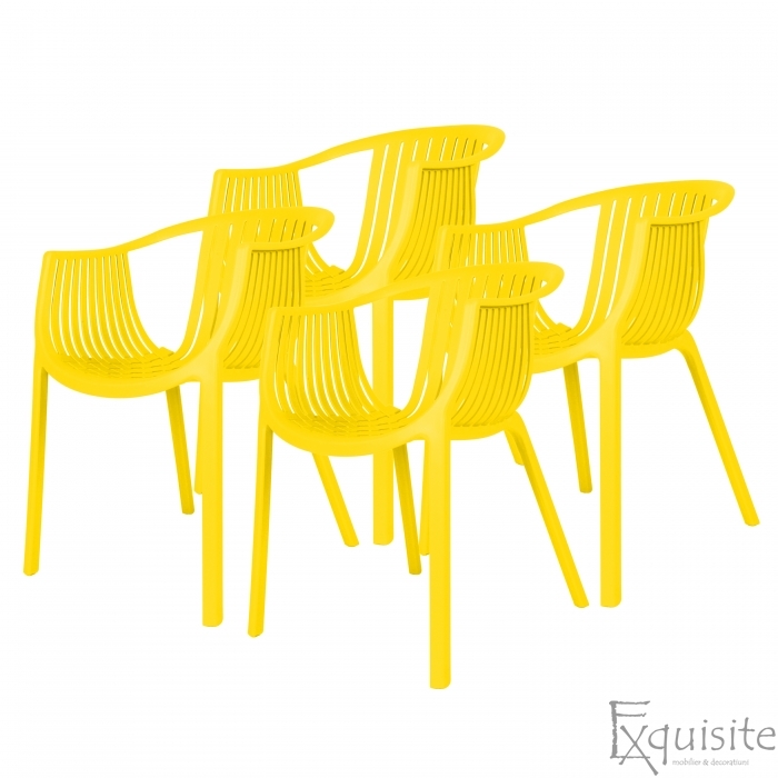 Scaun pentru exterior din plastic, scaun solid - Set 4 scaune galbene1