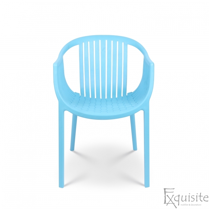 Scaun solid integral din plastic pentru terasa - Set 4 scaune albastre2