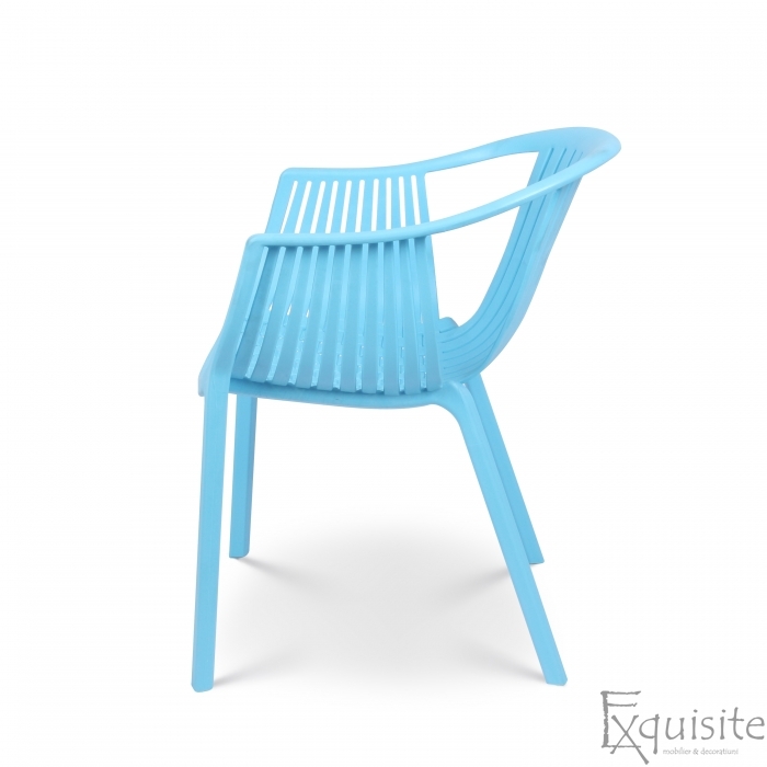 Scaun solid integral din plastic pentru terasa - Set 4 scaune albastre5