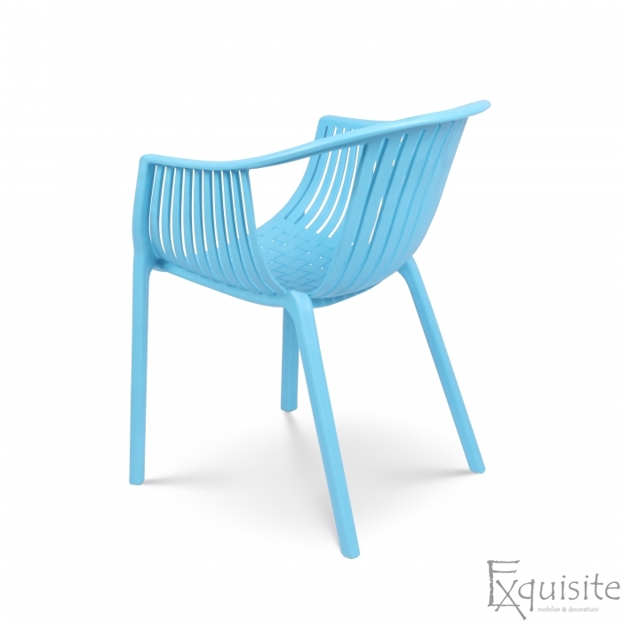 Scaun solid integral din plastic pentru terasa - Set 4 scaune albastre3
