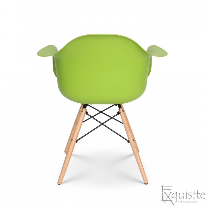 Scaun verde cu picioare din lemn pentru bucatarie - Set 4 bucati5