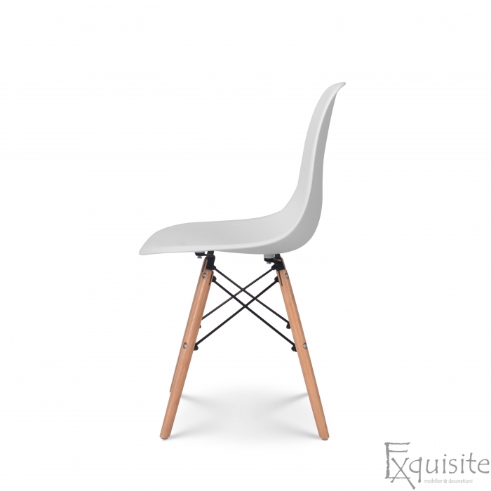 Scaune de bucatarie - Set 4 bucati - design modern cu picioare din lemn, EX071, alb 3
