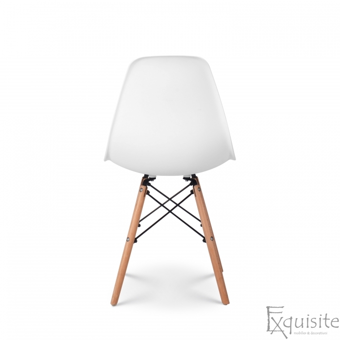 Scaune de bucatarie - Set 4 bucati - design modern cu picioare din lemn, EX071, alb 5