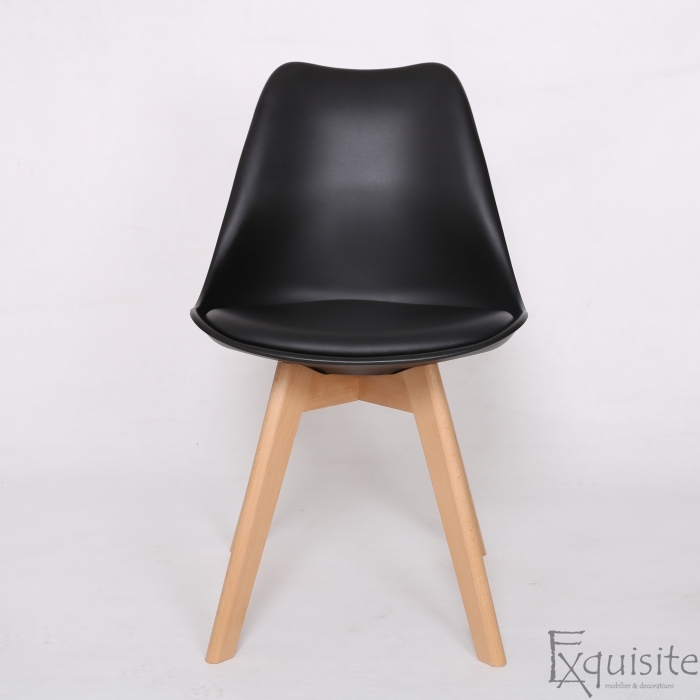 Scaun negru, sezut din piele ecologica, Set 4 scaune2