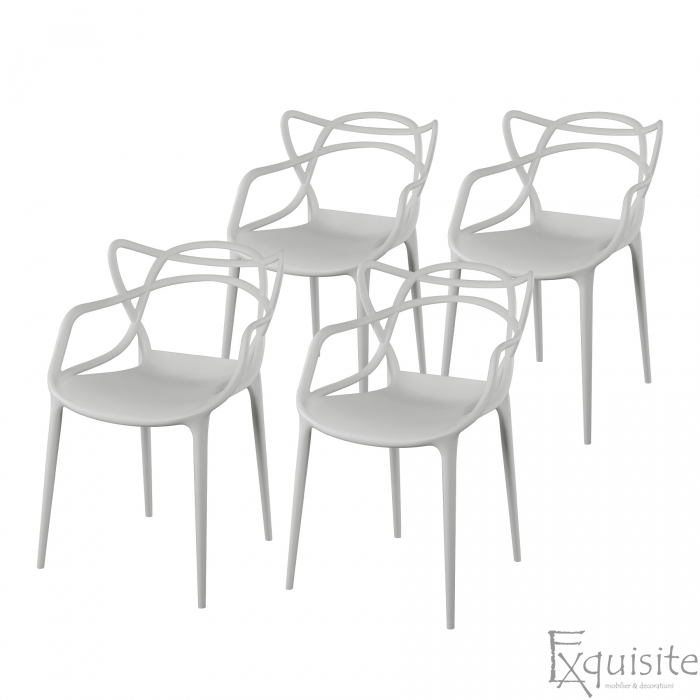 Scaune gri moderne pentru exterior si interior, set 4 scaune1