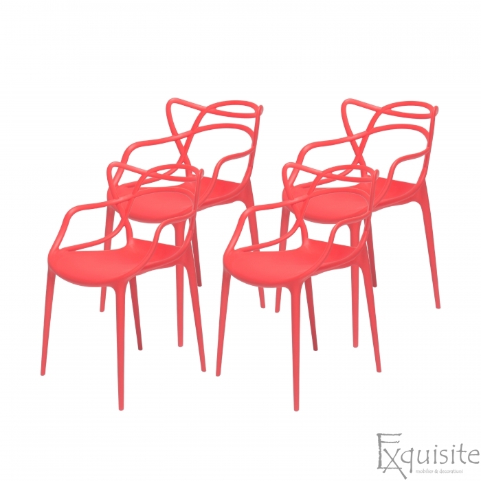Scaune terasa rosii din plastic, design Masters - set 4 scaune1