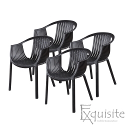 Scaun negru din plastic pentru terasa, scaun stivuibil - Set 4 scaune negre