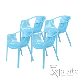 Scaun solid integral din plastic pentru terasa - Set 4 scaune albastre