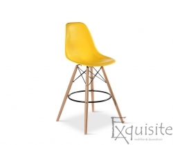 Scaune de bar din plastic cu picioare din lemn - Set 2 bucati - diverse culori