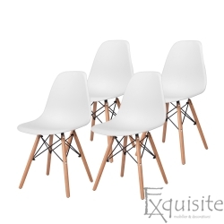 Scaune de bucatarie - Set 4 bucati - design modern cu picioare din lemn, EX071, alb 