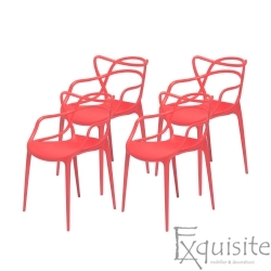 Scaune terasa rosii din plastic, design Masters - set 4 scaune
