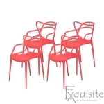 Scaune terasa rosii din plastic, design Masters - set 4 scaune0