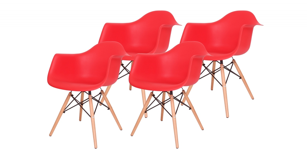 Set 4 scaune - design Eames - rosu, gri, galben 