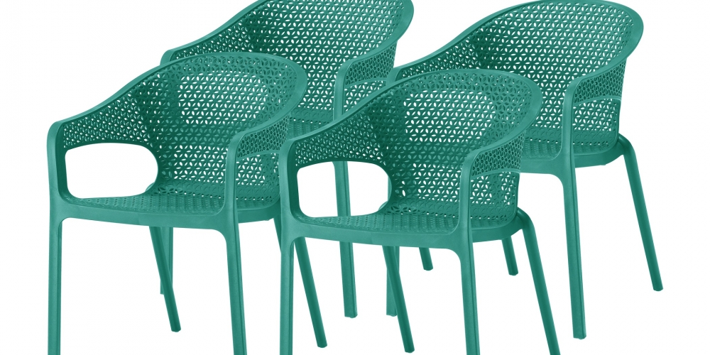 Set scaune terasa cu brate din polipropilena, culoare verde turcoaz